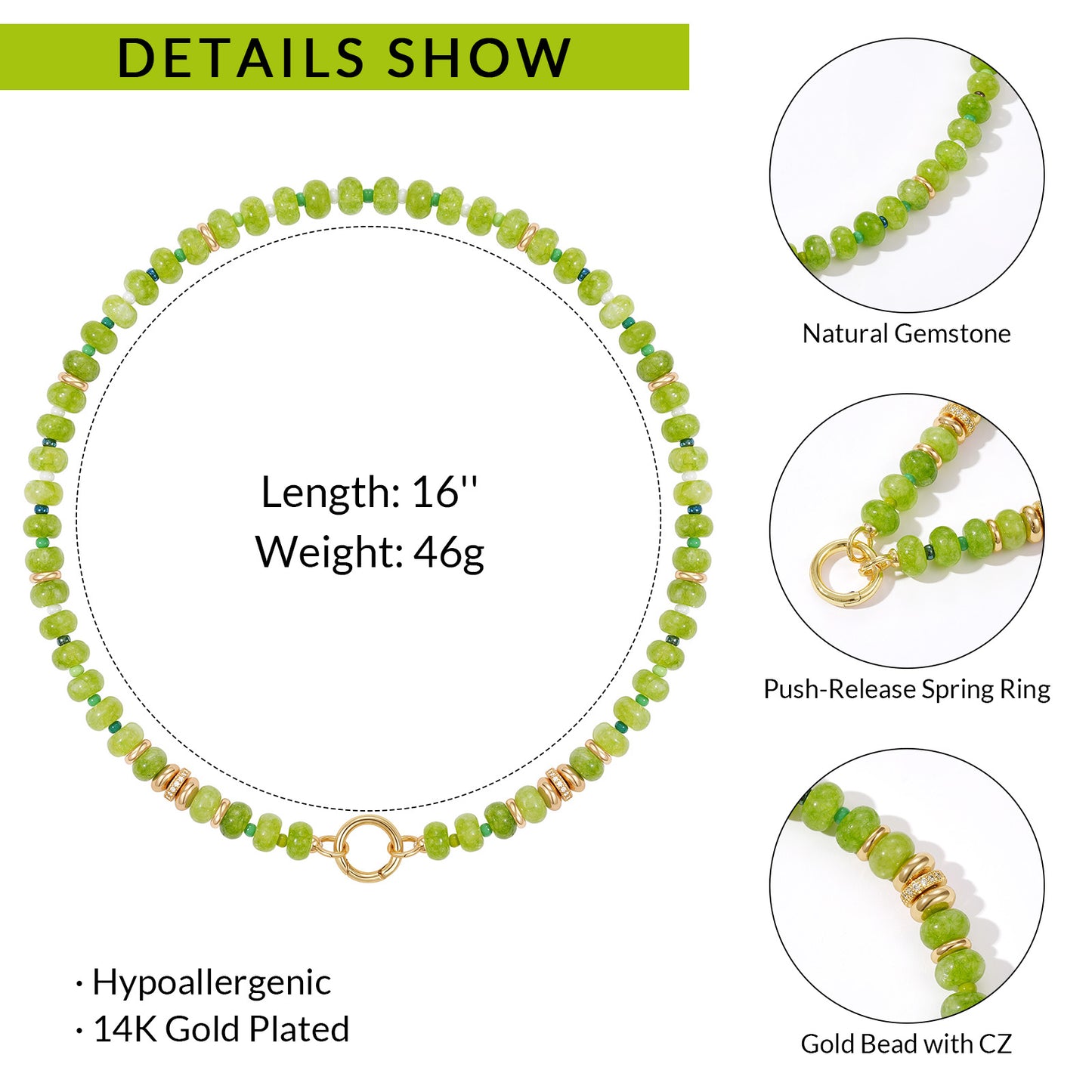 KissYan Beaded Boho Choker Natural Stone Gold Clasp Beach Gift