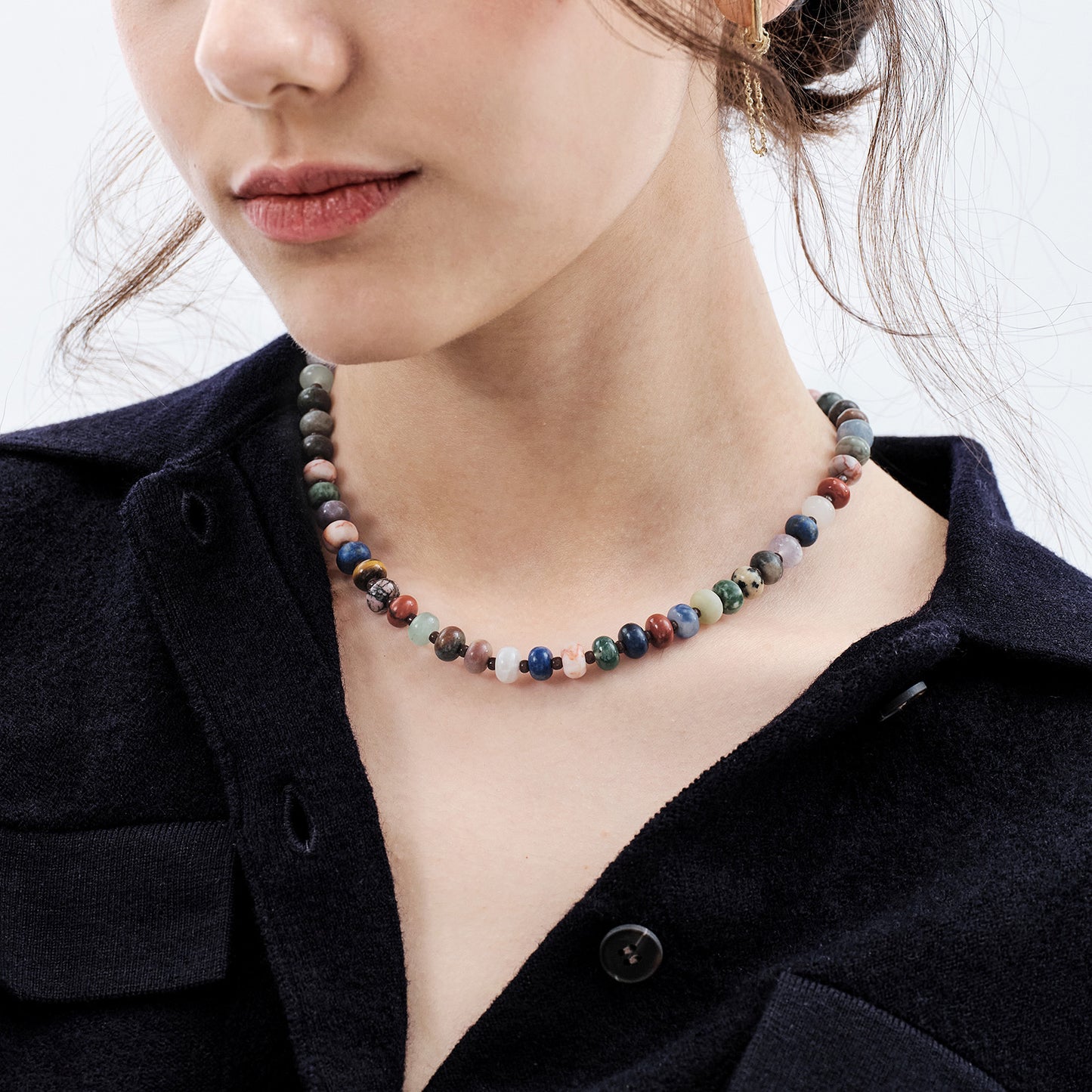 KissYan Colorful Gemstone Bead Boho Choker Natural Stone Necklaces