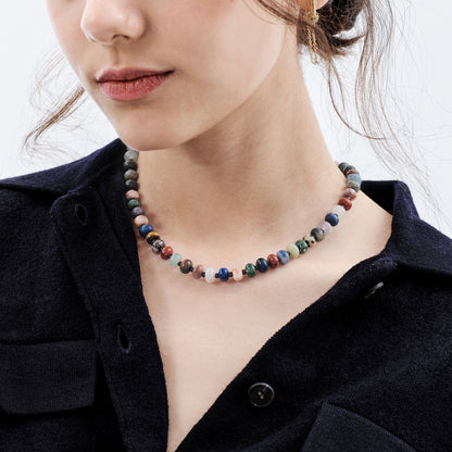 KissYan Colorful Gemstone Bead Boho Choker Natural Stone Necklaces