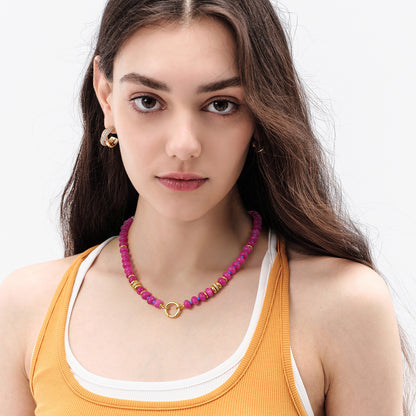 KissYan Beaded Boho Choker Natural Stone Gold Clasp Beach Gift