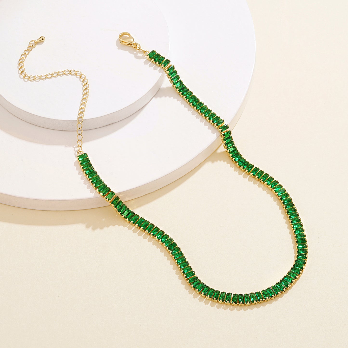 14K Gold Diamond Tennis Necklace CZ Baguette Tennis Chain