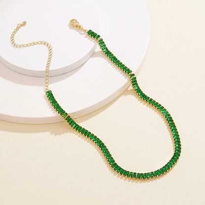 14K Gold Diamond Tennis Necklace CZ Baguette Tennis Chain