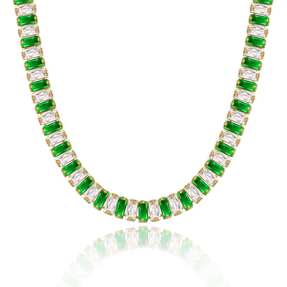 14K Gold Diamond Tennis Necklace CZ Baguette Tennis Chain