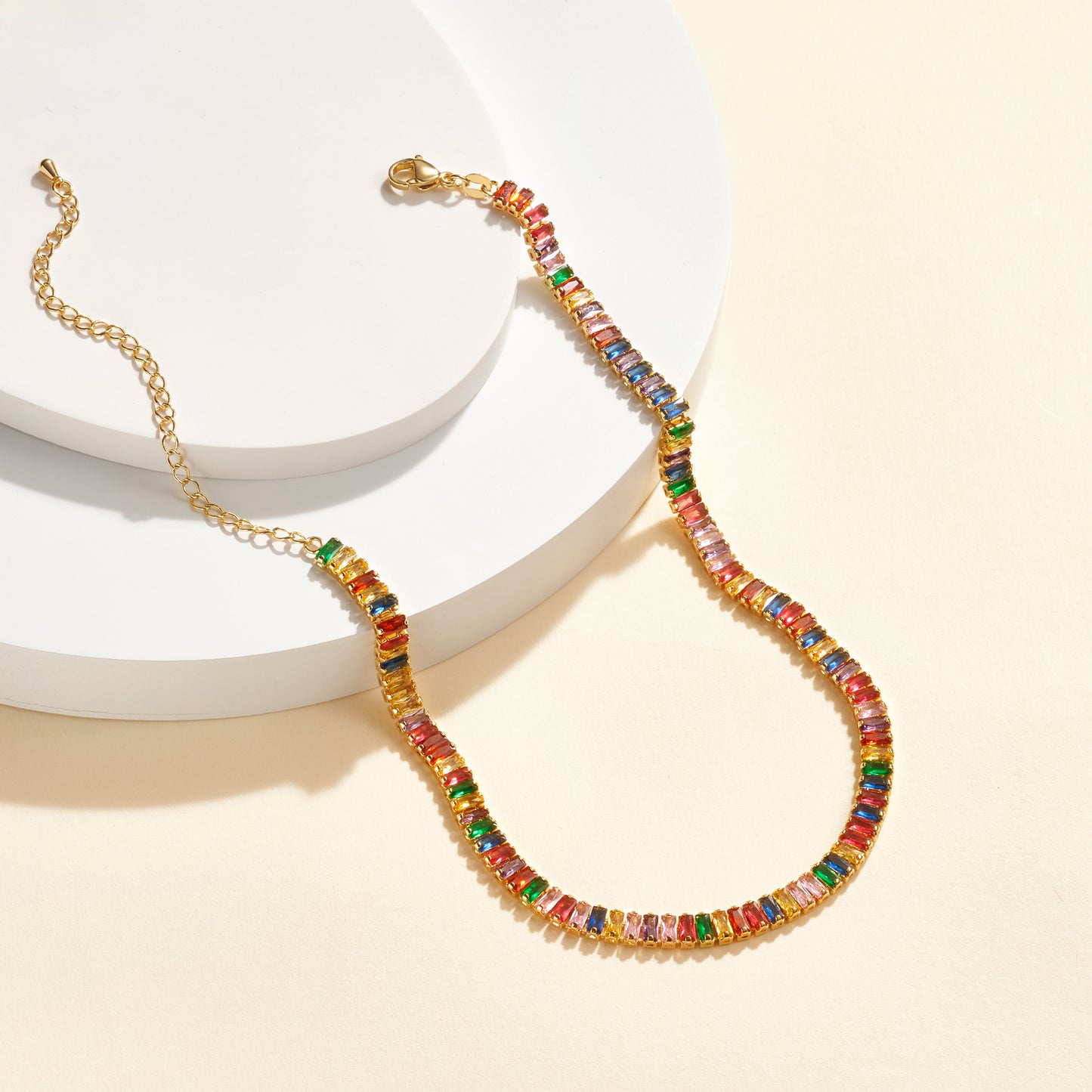 14K Gold Diamond Tennis Necklace CZ Baguette Tennis Chain