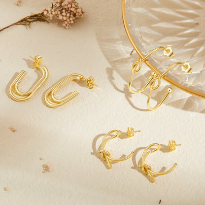 Stylish 14K Gold Geometric Twisted Huggie Hoops Earrings featuring Round Hoop